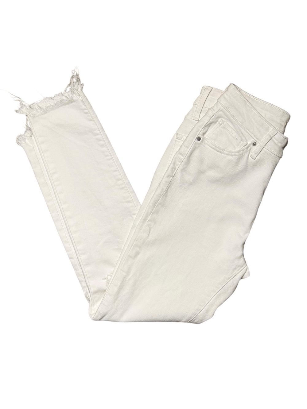Levi’s 721 High Rise Skinny Ankle White Distressed Raw Hem Jeans 26 - Picture 7 of 12